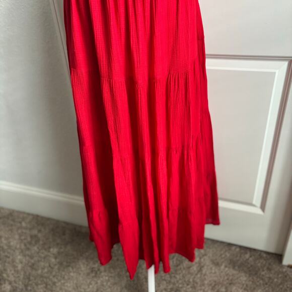 Lulus Seek Your Sunshine Red Tie-Strap Cutout Tiered Maxi Dress M Vacation - Picture 13 of 13